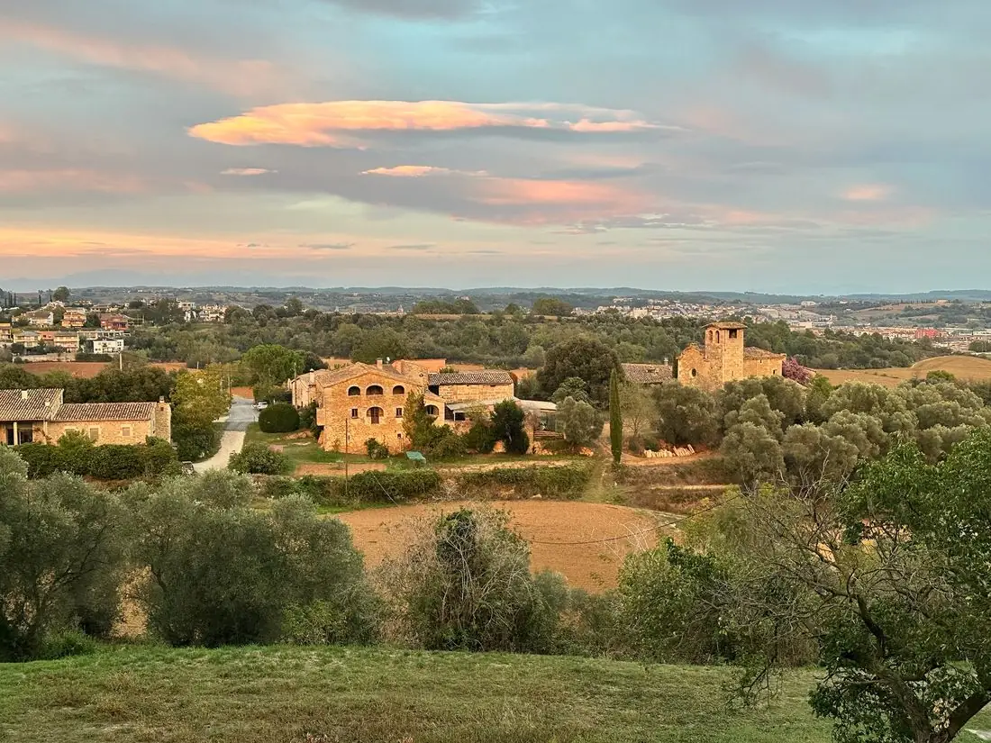 Can Campolier at sunset, seen from the hill above