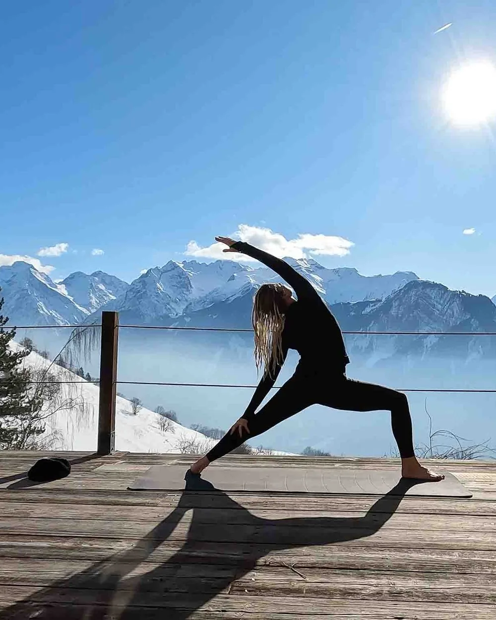 Emma practising on the deck above the Oisans