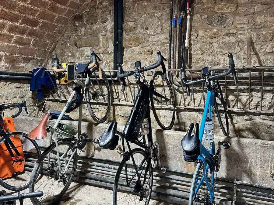 Bikes racked in the old stable